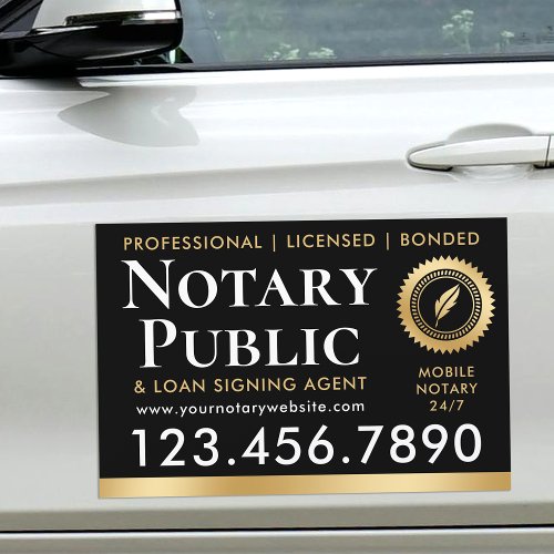 Notary Public Loan Signing Agent Gold Black Car Magnet