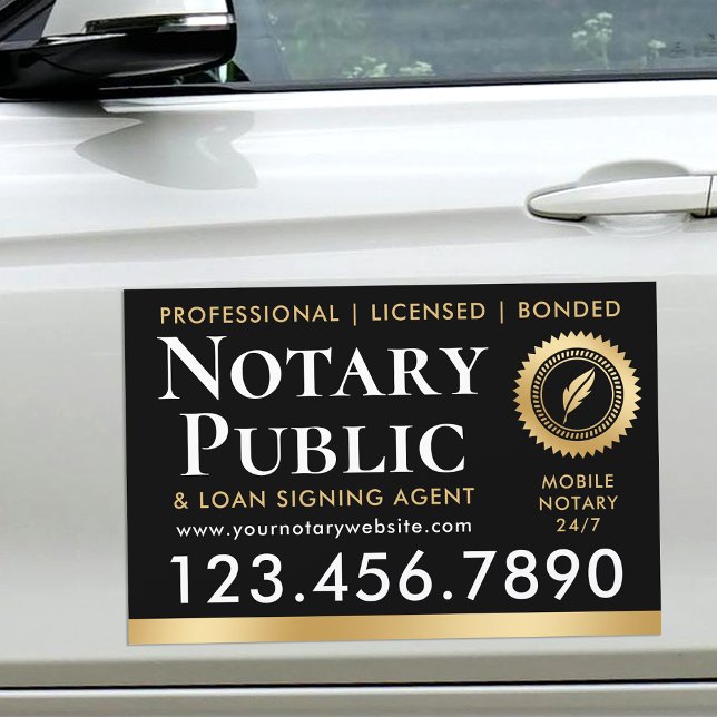 Notary Public Loan Signing Agent Gold Black Car Magnet (Creator Uploaded)