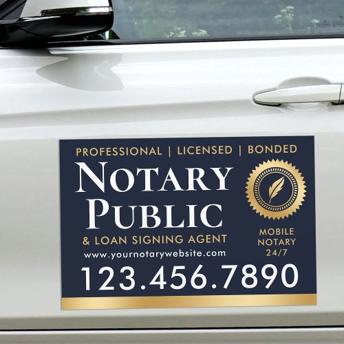 Notary Public Loan Signing Agent Gold Blue Car Magnet