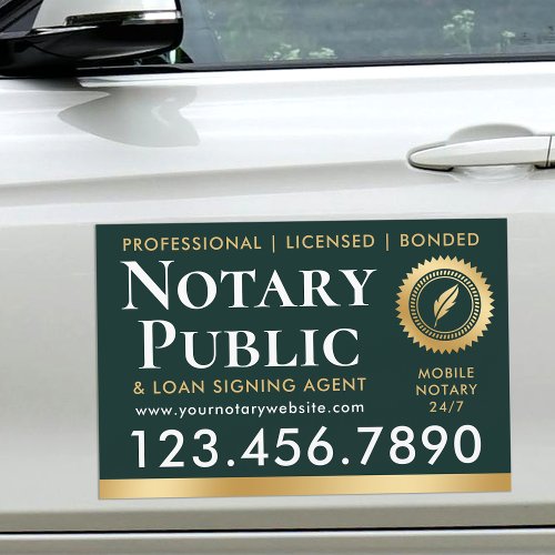 Notary Public Loan Signing Agent Gold Green Car Magnet