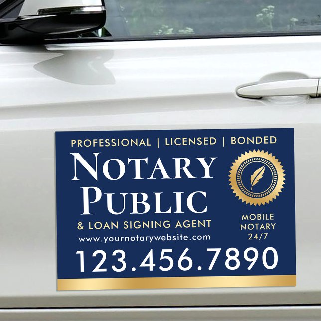 Notary Public Loan Signing Agent Gold Navy Car Magnet (Creator Uploaded)