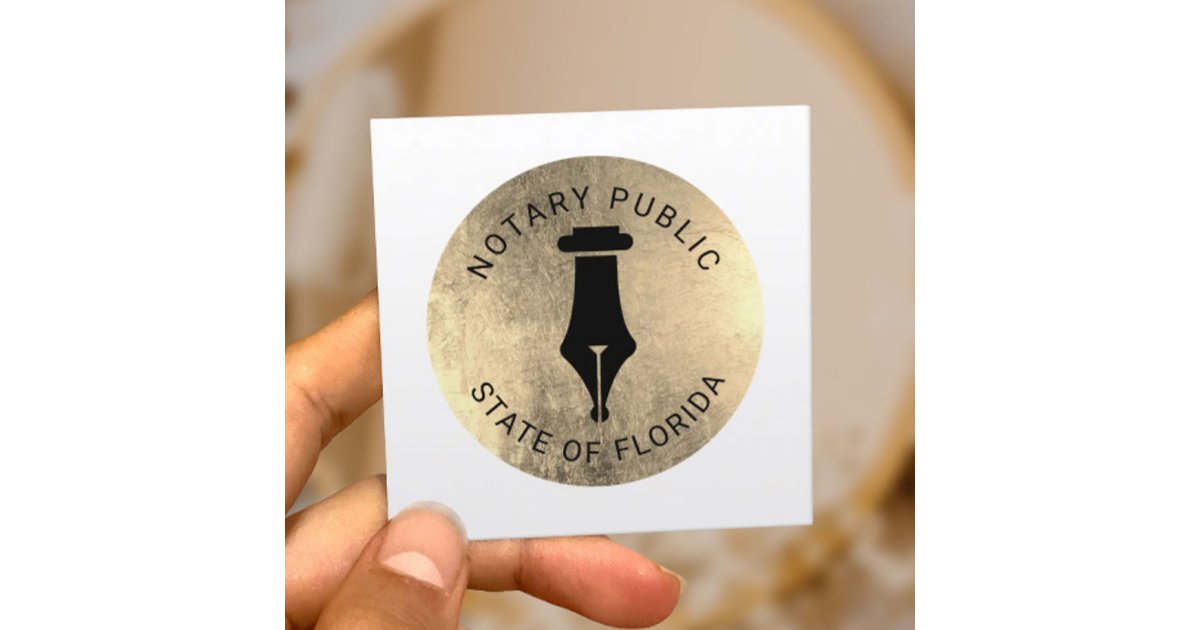 Notary Public Loan Signing Agent Gold Pen Label Square Business Card ...