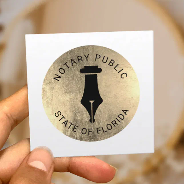 Notary Public Loan Signing Agent Gold Pen Label Square Business Card ...