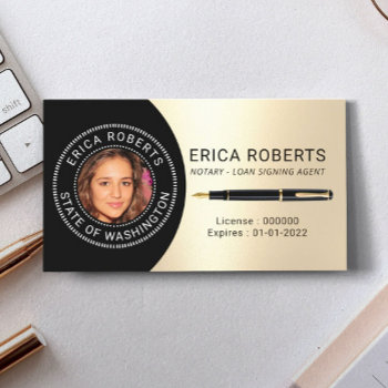 Notary Public Loan Signing Agent Gold Photo Business Card by cardfactory at Zazzle