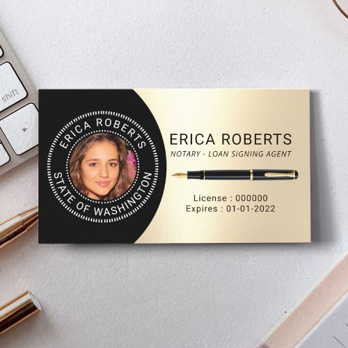 Notary Public Loan Signing Agent Gold Photo Business Card