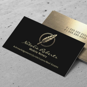 Notary Public Loan Signing Agent Gold Quill Logo Business Card