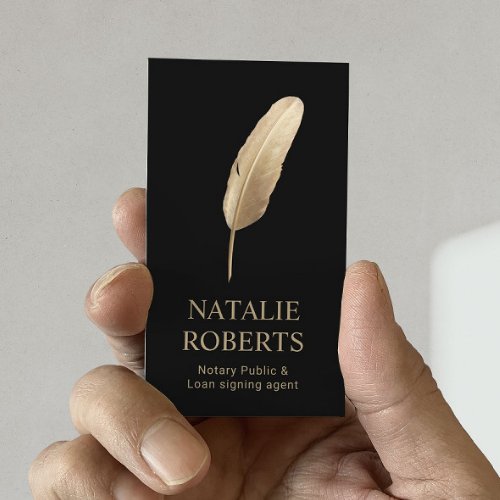 Notary Public Loan Signing Agent Gold Quill Pen Business Card