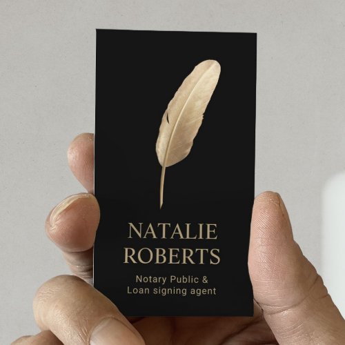 Notary Public Loan Signing Agent Gold Quill Pen Business Card