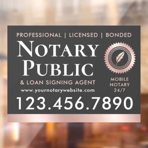 Notary Public Loan Signing Agent Gray Rose Gold Window Cling