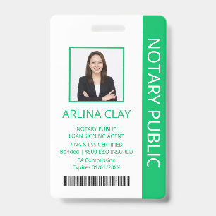 Notary Public Loan Signing Agent ID Badge Green