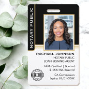 Notary Public Loan Signing Agent Id Black Gold Badge at Zazzle