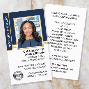 Notary Public Loan Signing Agent ID Blue Gold Business Card