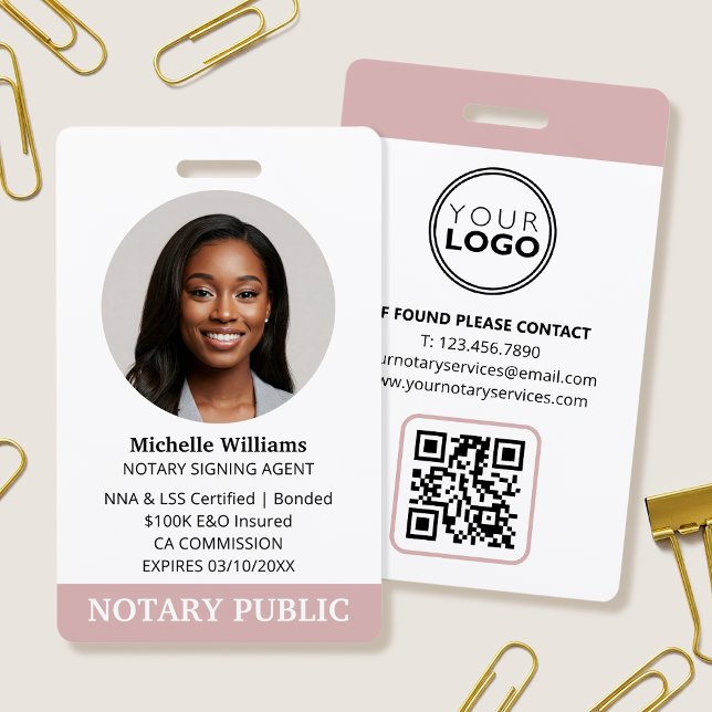 Notary Public Loan Signing Agent ID Photo Pink Badge (Creator Uploaded)