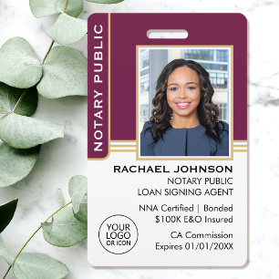 Notary Public Loan Signing Agent ID Plum Gold Badge