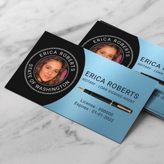Notary Public Loan Signing Agent Light Blue Photo Business Card (Creator Uploaded)