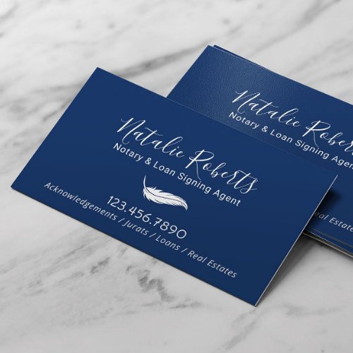 Notary Public Loan Signing Agent Minimalist Navy Business Card
