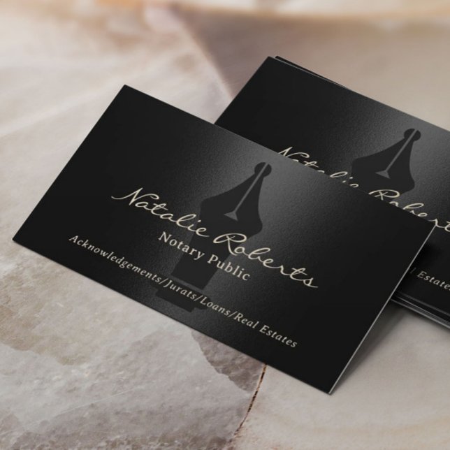 Notary Public Loan Signing Agent Modern Black Business Card (Creator Uploaded)