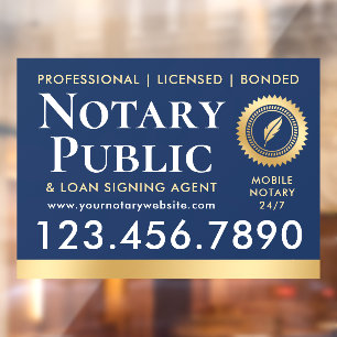 Notary Public Loan Signing Agent Navy Blue Gold Window Cling
