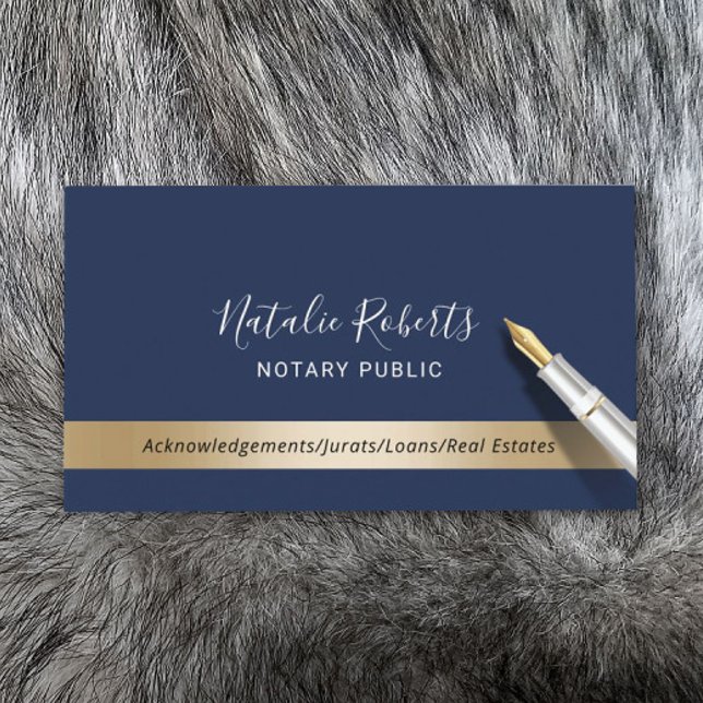 Notary Public Loan Signing Agent Navy & Gold Business Card (Creator Uploaded)