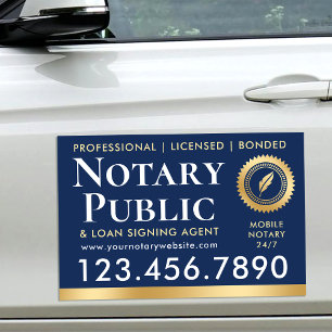 Notary Public Loan Signing Agent Navy Gold Car Magnet