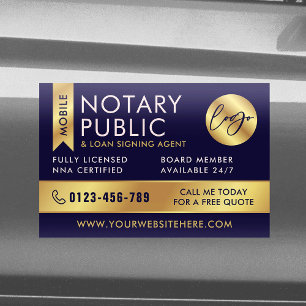 Notary Public Loan Signing Agent Navy & Gold Logo Car Magnet