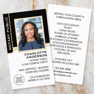 Notary Public Loan Signing Agent Photo Black Gold Business Card