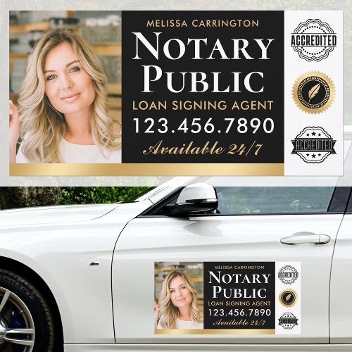 Notary Public Loan Signing Agent Photo Gold Black Car Magnet