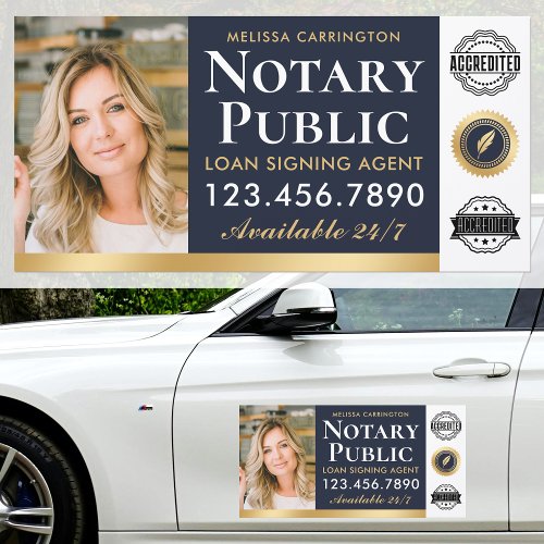 Notary Public Loan Signing Agent Photo Gold Blue Car Magnet