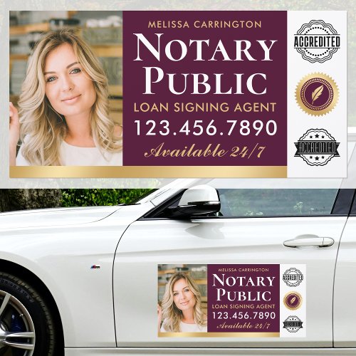 Notary Public Loan Signing Agent Photo Gold Pink Car Magnet