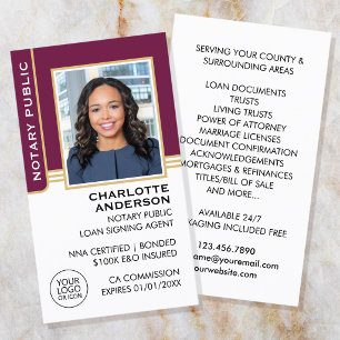 Notary Public Loan Signing Agent Photo Plum Gold Business Card