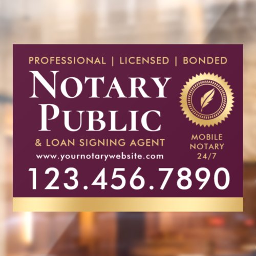 Notary Public Loan Signing Agent Pink Gold Window Cling