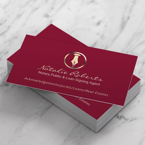 Notary Public Loan Signing Agent Plain Red Business Card