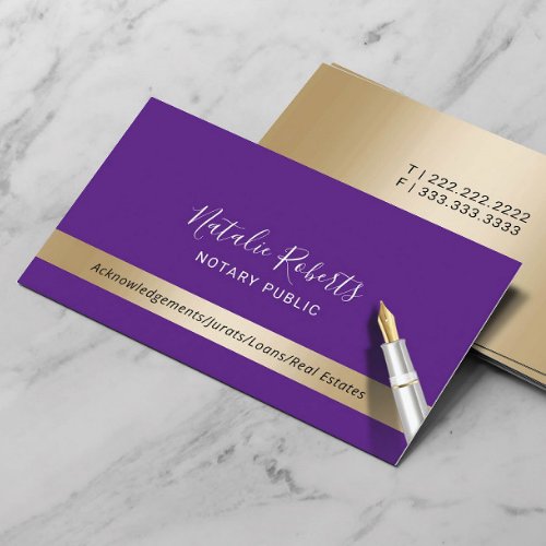 Notary Public Loan Signing Agent Purple  Gold Business Card