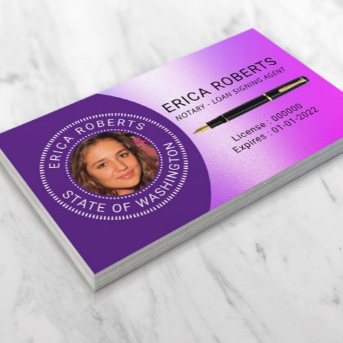 Notary Public Loan Signing Agent Purple Photo Business Card