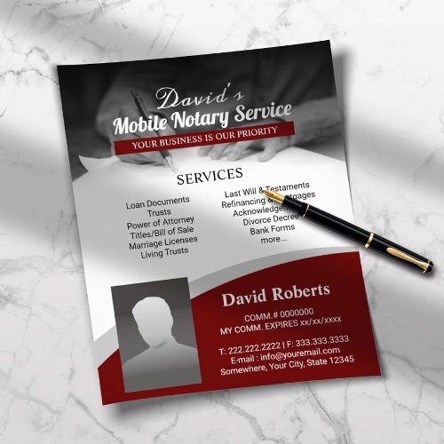 Notary Public Loan Signing Agent Red Photo Flyer