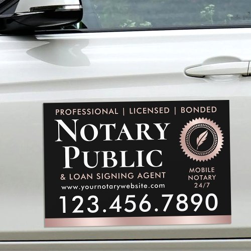 Notary Public Loan Signing Agent Rose Gold Black Car Magnet