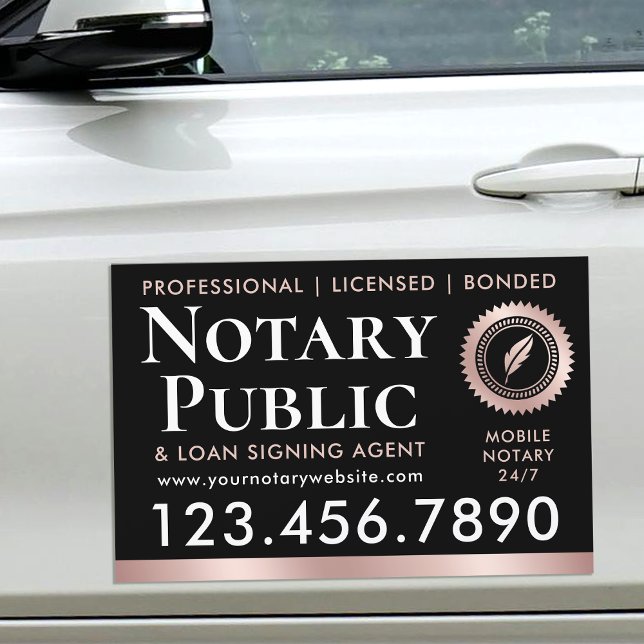 Notary Public Loan Signing Agent Rose Gold Black Car Magnet (Creator Uploaded)