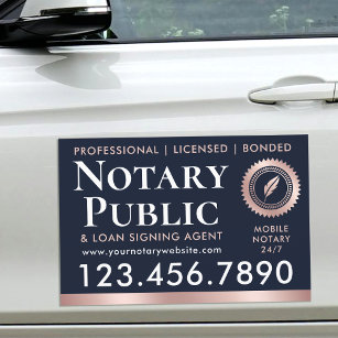 Notary Public Loan Signing Agent Rose Gold Blue Car Magnet