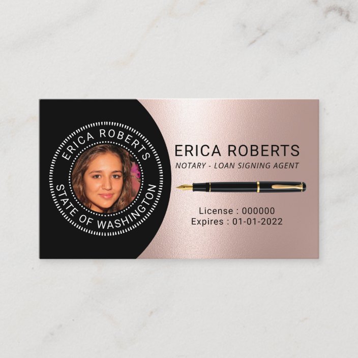 Notary Public Loan Signing Agent Rose Gold Photo Business Card | Zazzle.com