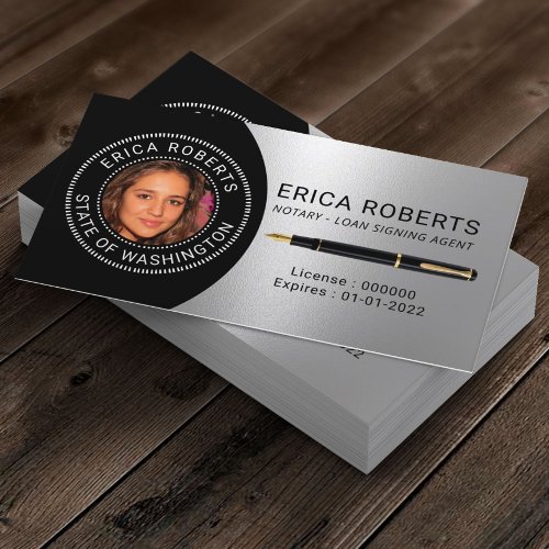 Notary Public Loan Signing Agent Silver Photo Business Card
