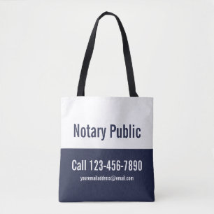Notary Public Midnight Blue and White Phone Number Tote Bag