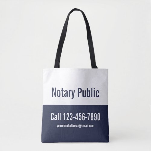 Notary Public Midnight Blue and White Promotional Tote Bag
