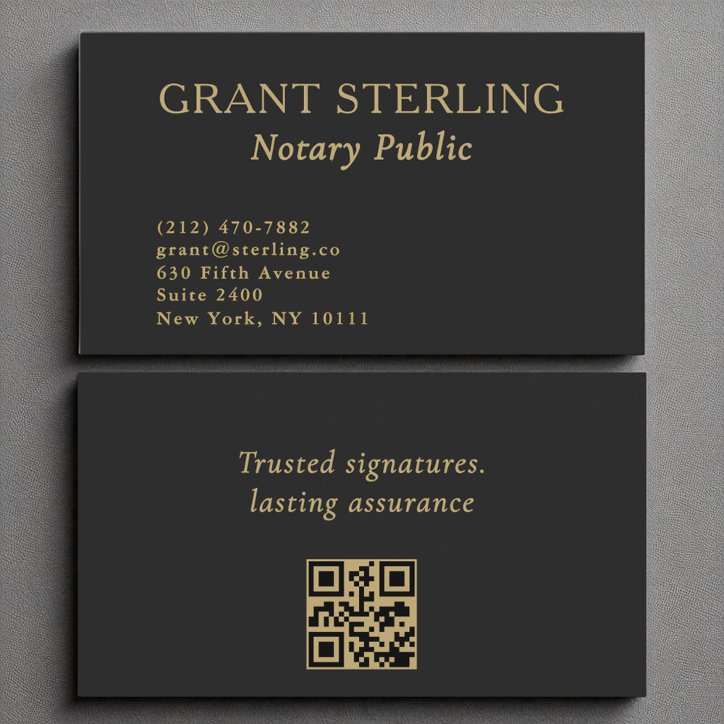 Notary Public Minimalist Black Gold QR Code Business Card