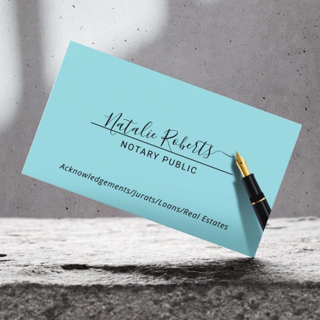 Notary Public Minimalist Script Signature Aqua Business Card (Creator Uploaded)