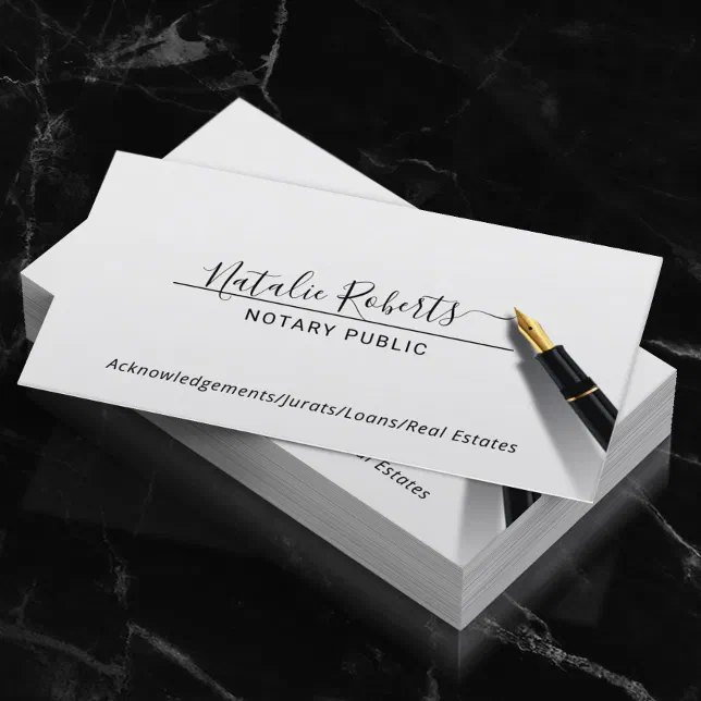 Notary Public Minimalist Script Signature Silver Business Card | Zazzle