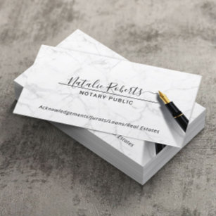 Notary Public Minimalist Signature White Marble Business Card