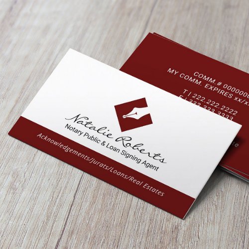 Notary Public Modern Pen Logo Loan Signing Agent Business Card