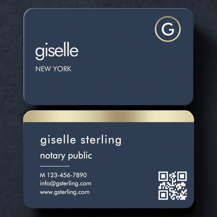 Notary Public Navy Blue Gold QR Code Business Card