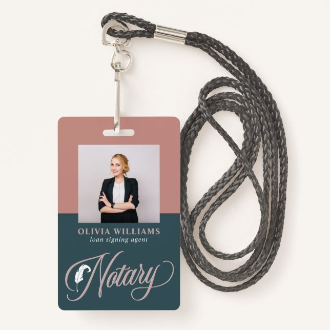 Notary Public Navy & Blush Pink ID Badge (Front with Lanyard)