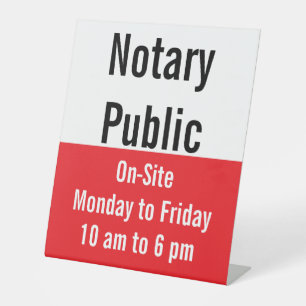 Notary Public On-Site Hours Red & White Template Pedestal Sign